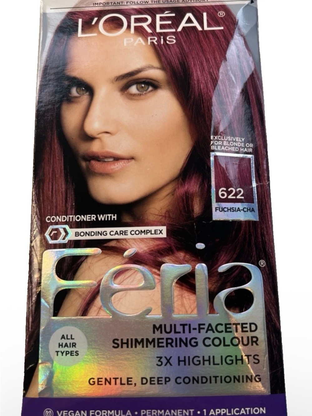 L'Oreal Paris Feria Shimmering Hair Color Dye #622 Vivid Fuchsia-- SEALED Box